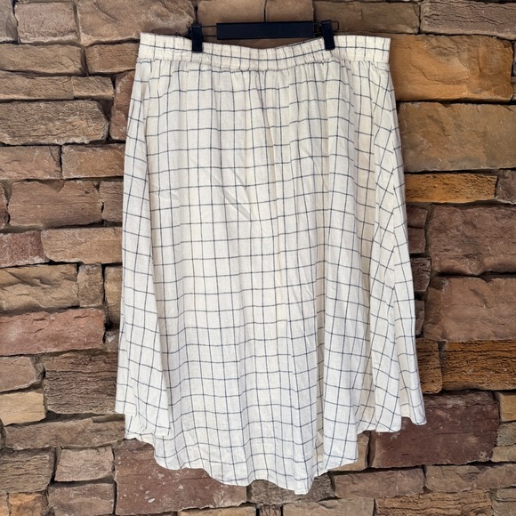New SONOMA XL LINEN Pull On Button Up Lined White Navy Women's Hi Low Midi Skirt - Picture 3 of 12